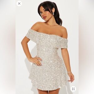 Fashion Nova-One In A Million Sequin Mini Dress - Cream